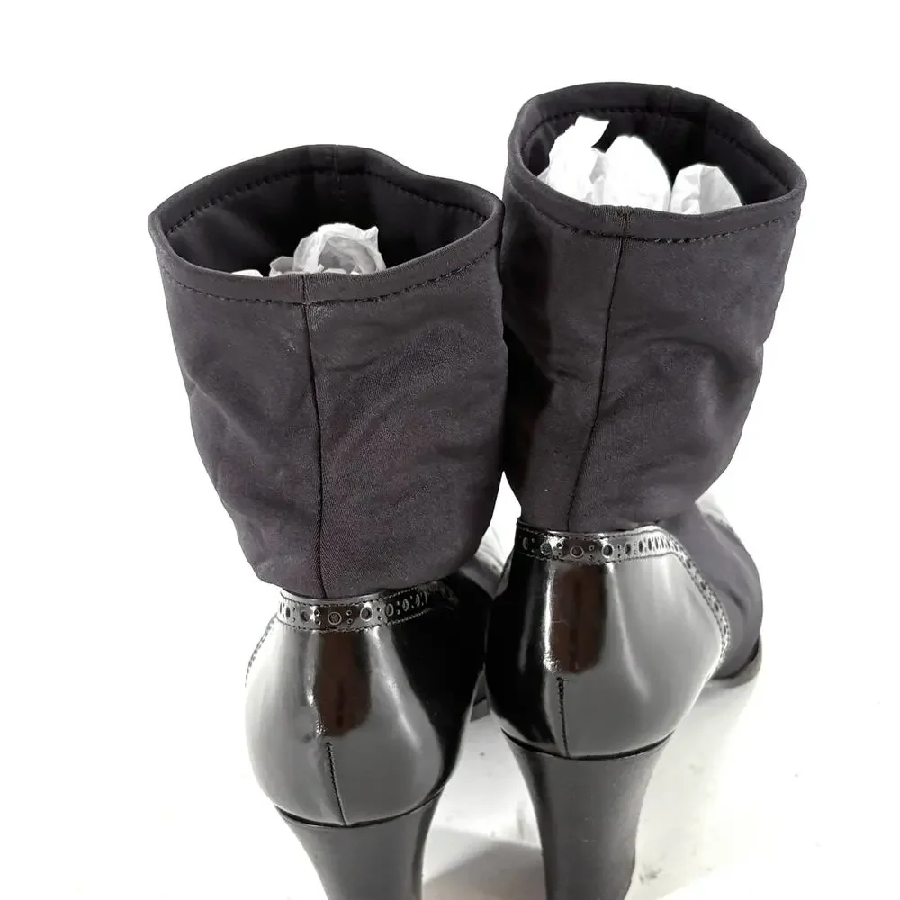 Bruno Magli Oxford Ankle Boots 9 39 Black Leather Academia Prep Whimsigoth Heel